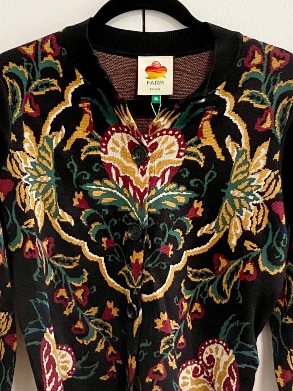 FARM Rio - Majestic Hearts Knit Cardigan in Black (NWT)